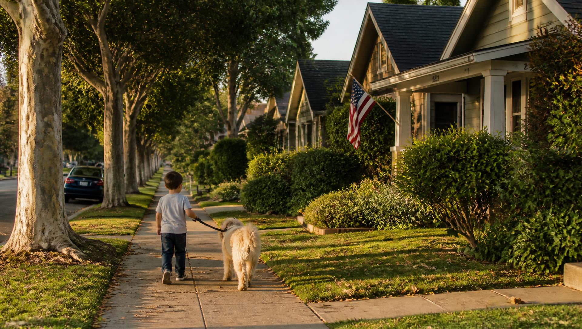 Tree-lined Southern California neighborhood street